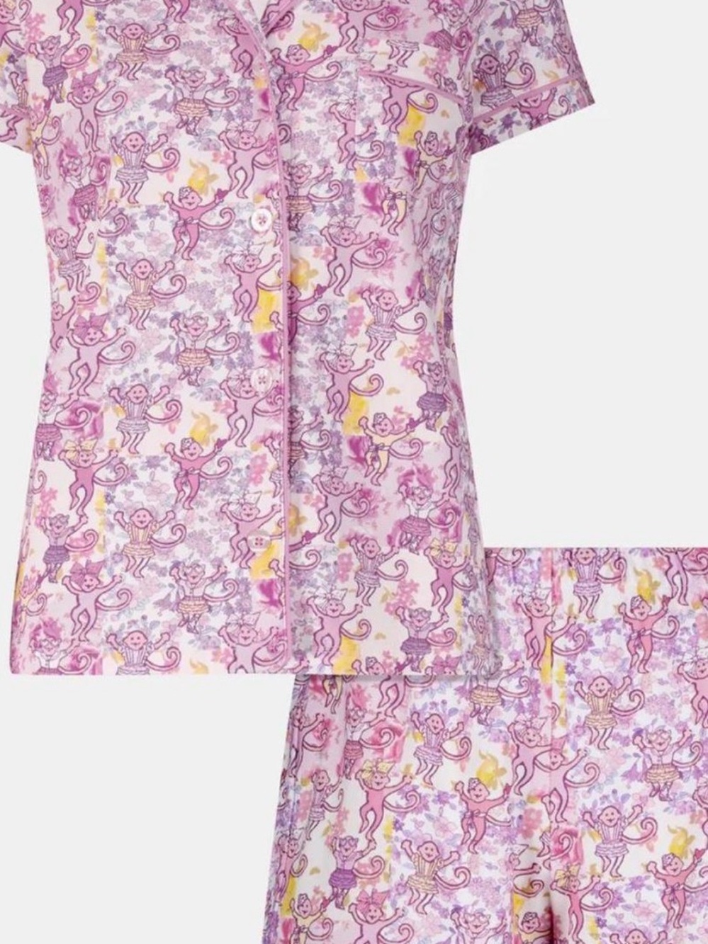 Roller Rabbit Pink Monkey Print Short Pajama Set